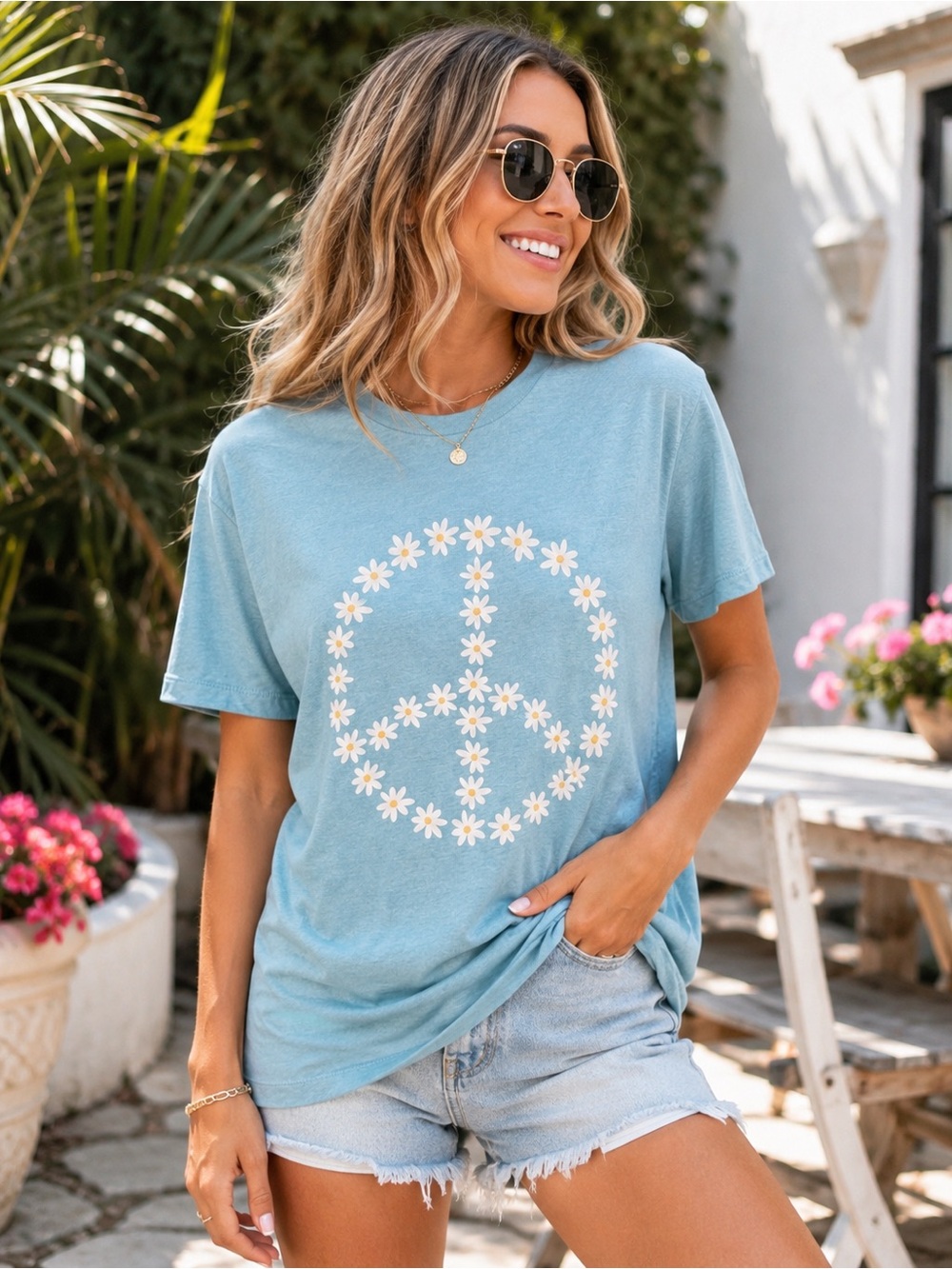 Bella+Canvas Daisy Peace Sign Graphic Tee | XL | NWOT